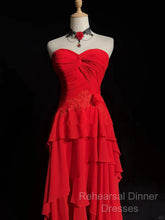 Chic Red High Low Chiffon Wedding Party Dress, Red Layers Long Formal Dress